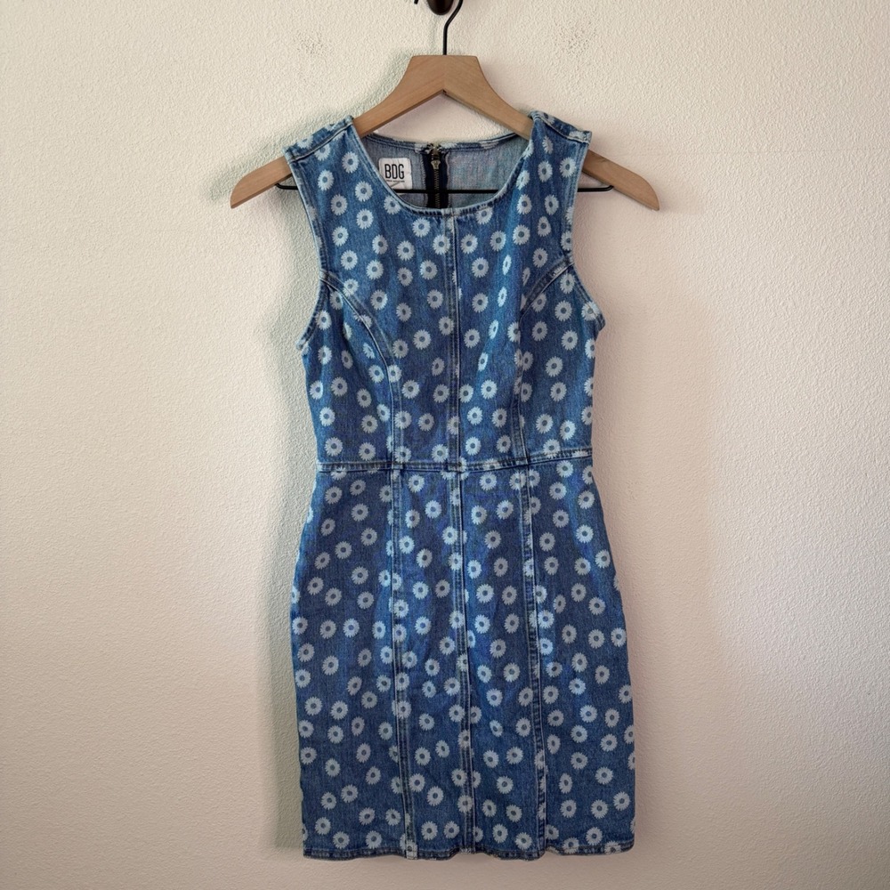 BDG Womens Cotton Daisy Print Denim Mini Dress Size XS Y2K Western Boho Cowgirl